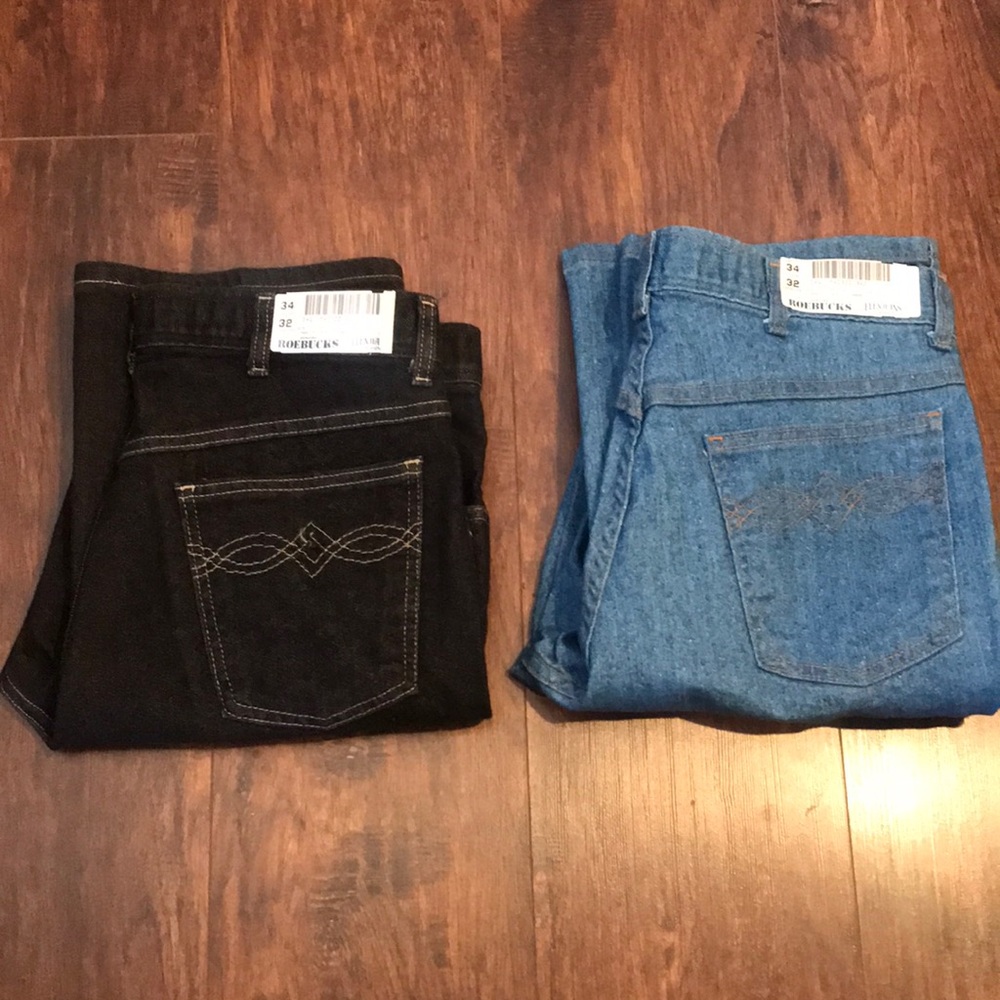 2 Pair Vintage Roebucks Flex Jeans for Men 34” x 32” - Black and Blue NWT